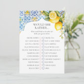 Amalfi Coast Bridal Shower Would She Rather Game Kaart (Staand voorkant)