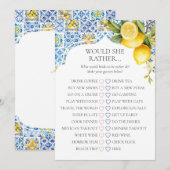 Amalfi Coast Bridal Shower Would She Rather Game Kaart (Voorkant / Achterkant)