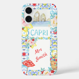 Amalfi Coast Capri Blue Tiles Bridal iPhone 16 Hoesje