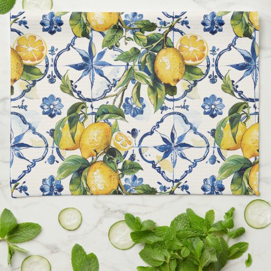 Amalfi Coast Citroenen en Tegels Patroon Theedoek (Gevouwen)