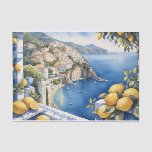 Amalfi Coast Citroenen Mediterraan Uitzicht Tissuepapier (Voorkant)