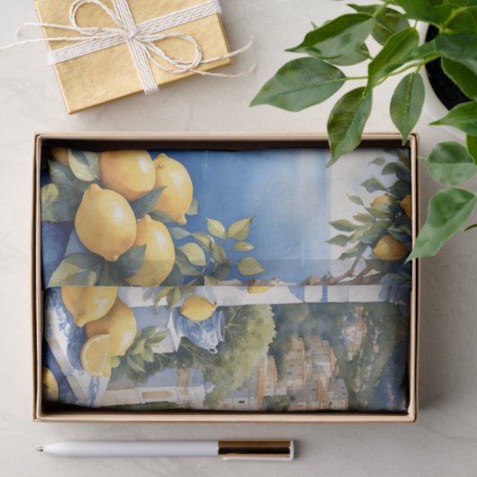Amalfi Coast Citroenen Mediterraan Uitzicht Tissuepapier (Geschenk)