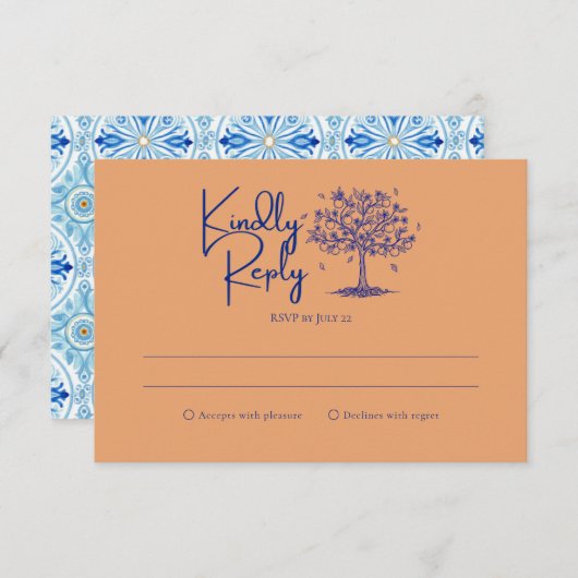Amalfi Coast Citrus Orange Wedding RSVP Kaartje (Voorkant / Achterkant)