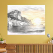 Amalfi coast cliffside village sunset drawing canvas afdruk (Insitu (Woonkamer))