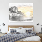 Amalfi coast cliffside village sunset drawing canvas afdruk (Insitu (Slaapkamer))