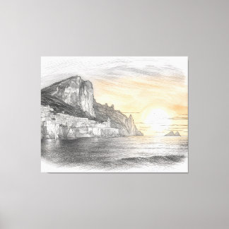 Amalfi coast cliffside village sunset drawing canvas afdruk