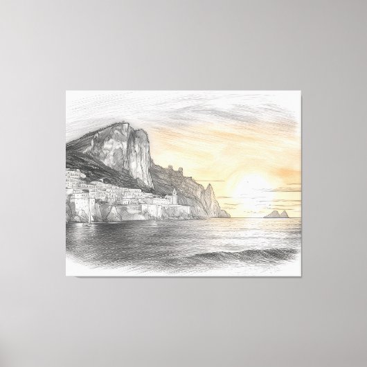 Amalfi coast cliffside village sunset drawing canvas afdruk (Voorkant)