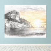 Amalfi coast cliffside village sunset drawing canvas afdruk (Insitu (Houten vloer))