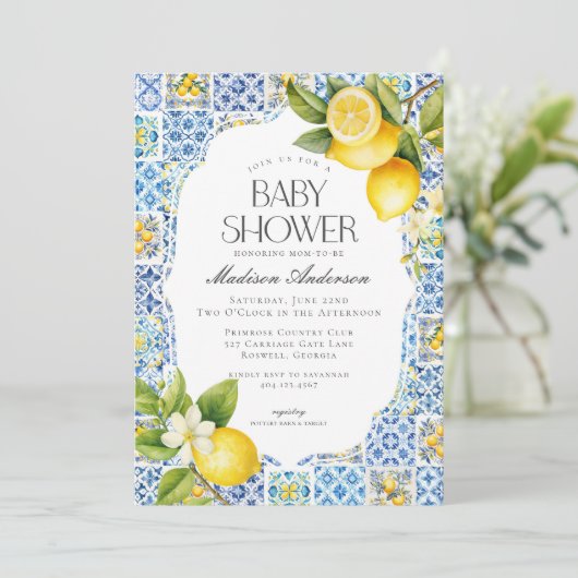 Amalfi Coast Coastal Italiaans Baby shower Uitnodi Kaart (Staand voorkant)