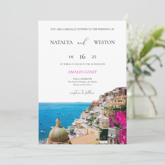 Amalfi Coast Destination Huwelijksuitnodiging Kaart (Staand voorkant)
