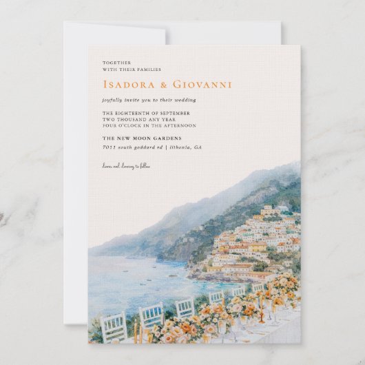 Amalfi Coast Destination Wedding Invitation Kaart (Voorkant)