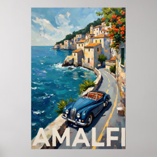 Amalfi Coast Drive: Retro Italiaanse olieverfschil Poster