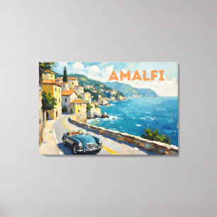 Amalfi Coast Drive: Retro Landschap olieverfschild Canvas Afdruk