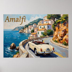 Amalfi Coast Drive: Retro Landschap olieverfschild Poster