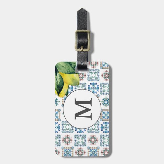 Amalfi Coast Geïnspireerd Waterverf Tegel & Citroe Bagagelabel (Voorkant verticaal)