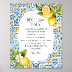 Amalfi Coast Italiaans Dont Say Baby shower Game Poster