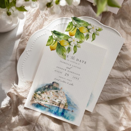 Amalfi Coast Italiaanse bruiloft Bewaar de datum Kaart