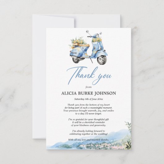 Amalfi Coast Italië Blauwe Vespa Flat Dank u kaart (Voorkant)