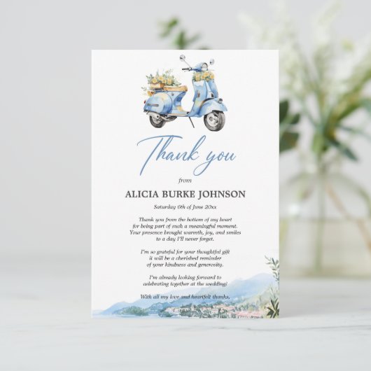 Amalfi Coast Italië Blauwe Vespa Flat Dank u kaart (Staand voorkant)