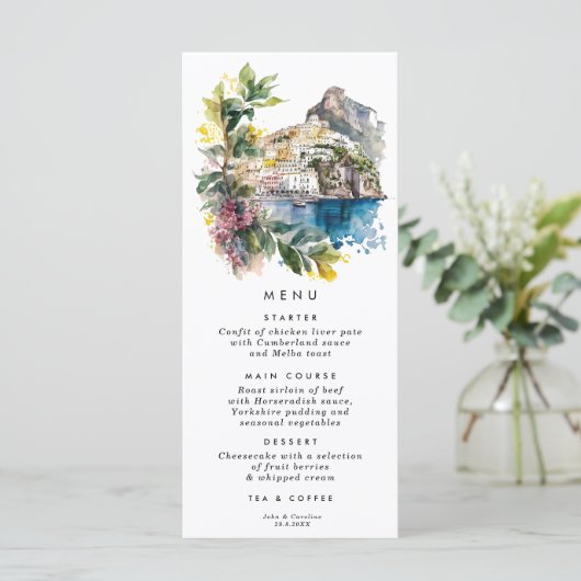 Amalfi Coast Italië bloemenbruiloft menukaarten Menu (Staand voorkant)