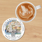 Amalfi Coast Italië Bruiloft Save The Date QR Code Ronde Kartonnen Onderzetter