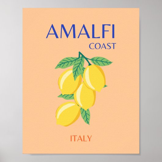 Amalfi Coast, Italië, Reiskunst, Pastel, Oranje Poster (Voorkant)