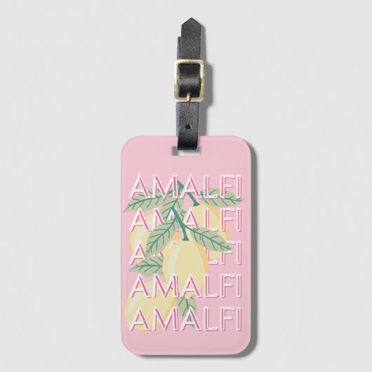 Amalfi Coast, Italië, Reiskunst, Preppy, Roze Bagagelabel (Voorkant (verticaal))