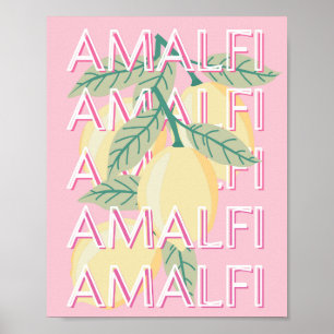 Amalfi Coast, Italië, Reiskunst, Preppy, Roze Poster