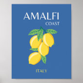 Amalfi Coast, Italië, Reiskunst, Retro, Blauw Poster (Voorkant)
