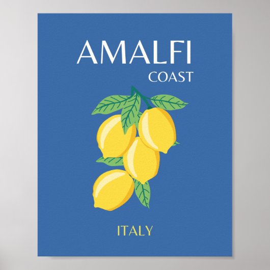 Amalfi Coast, Italië, Reiskunst, Retro, Blauw Poster (Voorkant)