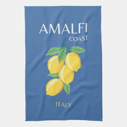 Amalfi Coast, Italië, Reiskunst, Retro, Blauw Theedoek (Verticaal)