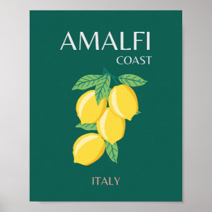 Amalfi Coast, Italië, Reiskunst, Retro, Groen Poster