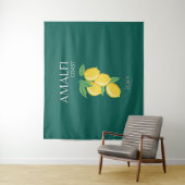 Amalfi Coast, Italië, Reiskunst, Retro, Groen Wandkleed (In situ)