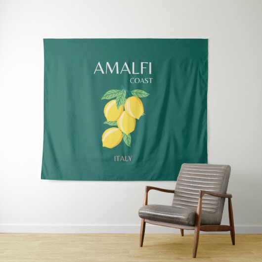 Amalfi Coast, Italië, Reiskunst, Retro, Groen Wandkleed (In Situ (horizontaal))