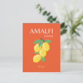 Amalfi Coast, Italië, Reiskunst, Retro, Oranje Feestdagenkaart (Staand voorkant)