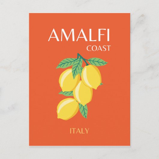 Amalfi Coast, Italië, Reiskunst, Retro, Oranje Feestdagenkaart (Voorkant)