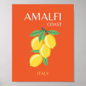 Amalfi Coast, Italië, Reiskunst, Retro, Oranje Poster (Voorkant)