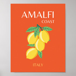 Amalfi Coast, Italië, Reiskunst, Retro, Oranje Poster