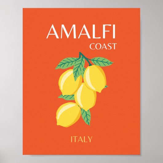 Amalfi Coast, Italië, Reiskunst, Retro, Oranje Poster (Voorkant)