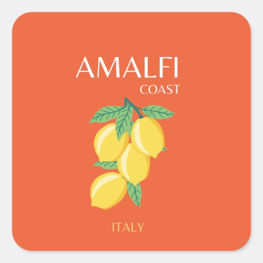 Amalfi Coast, Italië, Reiskunst, Retro, Oranje Vierkante Sticker (Voorkant)