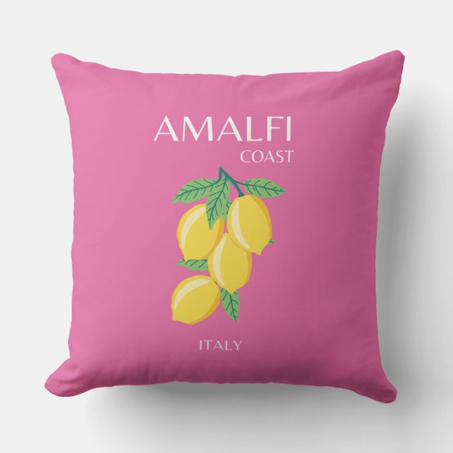 Amalfi Coast, Italië, Reiskunst, Roze, Preppy Kussen (Voorkant)