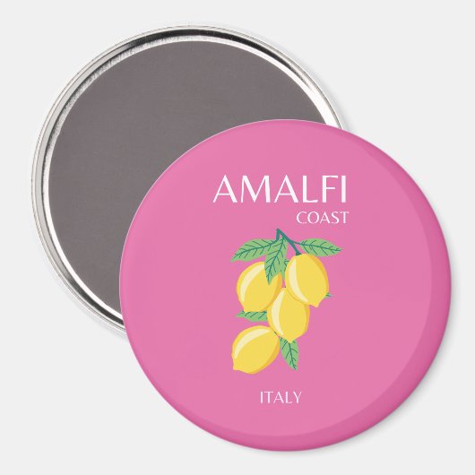 Amalfi Coast, Italië, Reiskunst, Roze, Preppy Magneet (Voorkant / Achterkant)