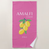 Amalfi Coast, Italië, Reiskunst, Roze, Preppy Strandlaken (Voorkant)