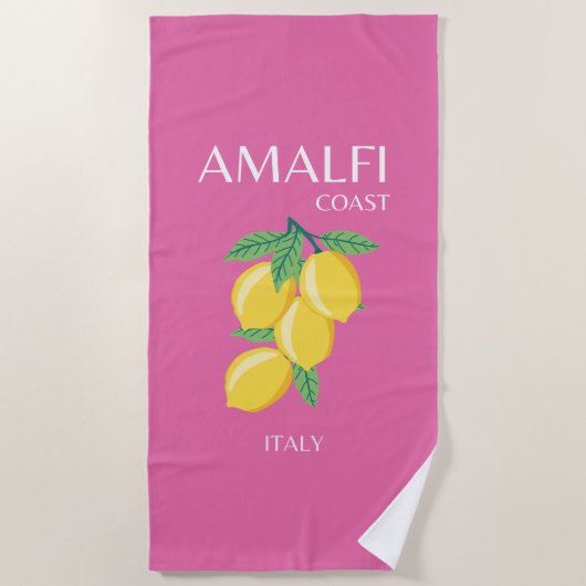 Amalfi Coast, Italië, Reiskunst, Roze, Preppy Strandlaken (Voorkant)