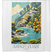 Amalfi Coast Italië Retro Reizen Poster Stijl Douchegordijn (Voorkant)