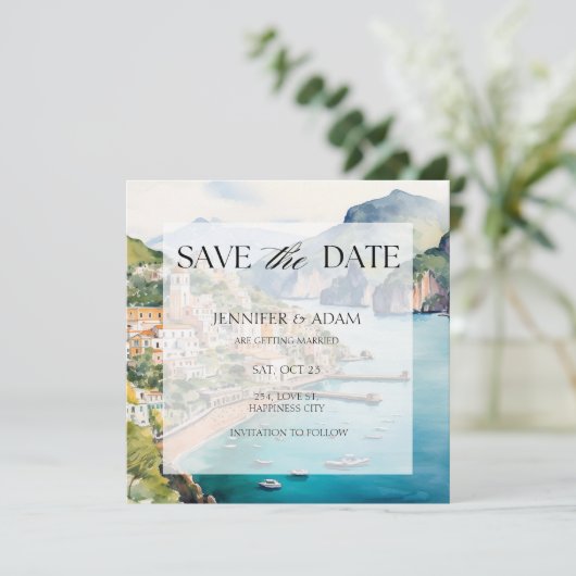 Amalfi Coast Italië Save the Date Uitnodiging (Staand voorkant)