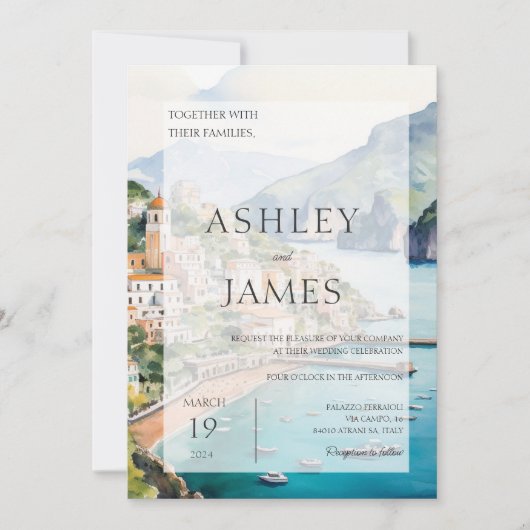 Amalfi Coast Italië Skyline bruiloft uitnodiging (Voorkant)