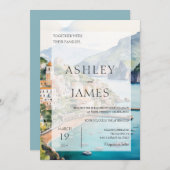 Amalfi Coast Italië Skyline bruiloft uitnodiging (Voorkant / Achterkant)