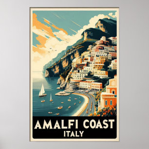 Amalfi Coast Italië Vintage Travel Poster