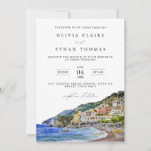 Amalfi Coast Italië Waterverf Bestemming Bruiloft Kaart (Voorkant)